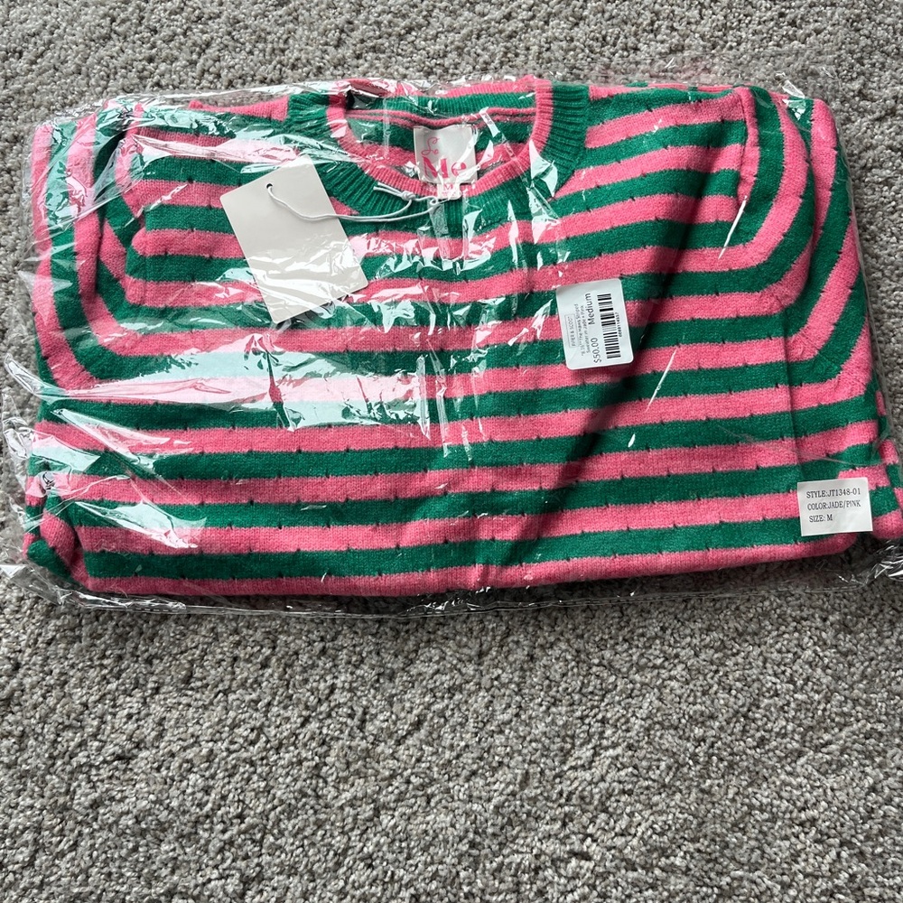 Striped Crewneck Sweater - Pink & Green - Picture 7 of 7